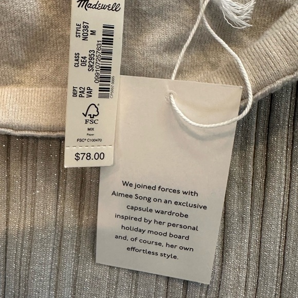 NWT Madewell x Aimee Song Ribbed Shimmer Tube Top - Picture 3 of 5